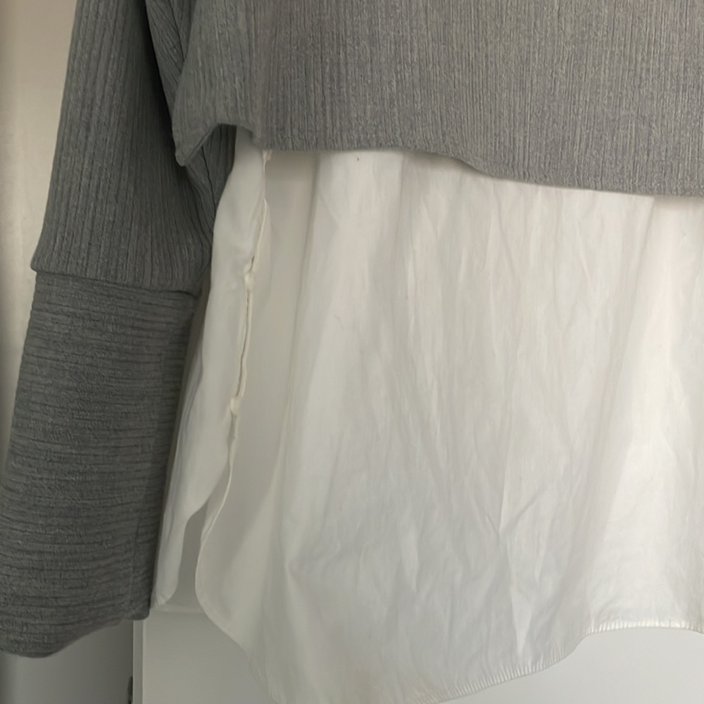 Zara really cool grey crop shirt with attached white button down.  Size medium. - Picture 9 of 10